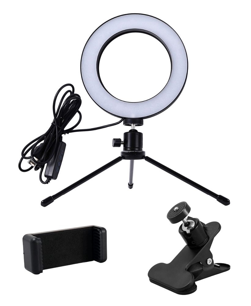 CABLETIME φωτιστικό δαχτυλίδι LED CT-LRL6-PB με μίνι τρίποδα & σφιγκτήρα