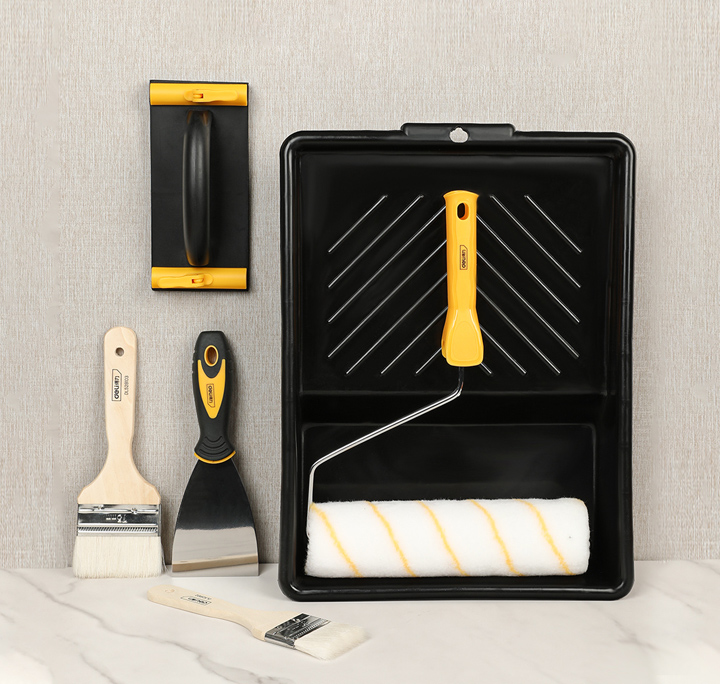 ρολό/2x πινέλα/σπάτουλα/γυαλοχαρτιέρα/σκάφη