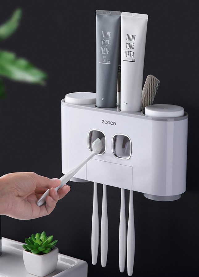 ECOCO Διανεμητής οδοντόκρεμας με βάσεις οδοντόβουρτσας και ποτήρια E1802 - Image 2